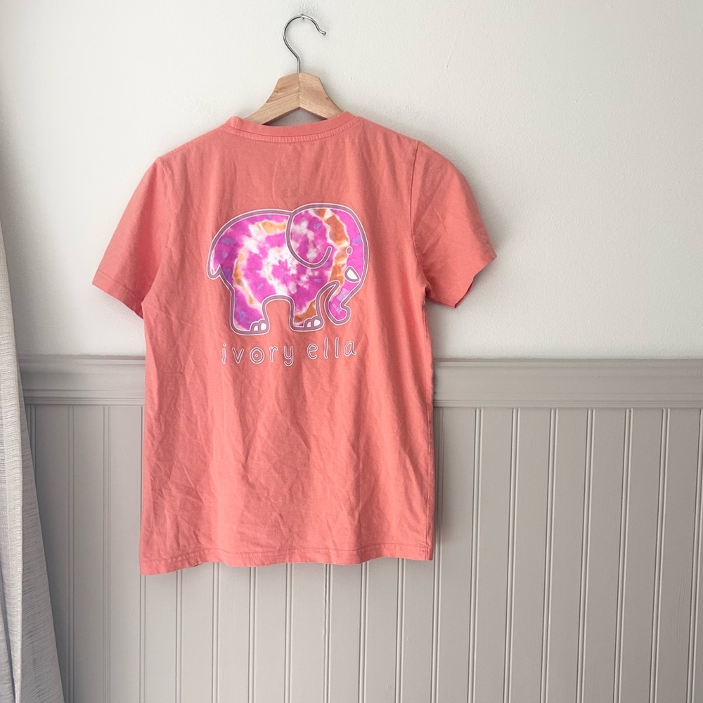 🐘 Ivory Ella XS Coral Pocket Tee Tie Dye Elephant Design on Back | Soft & Casual